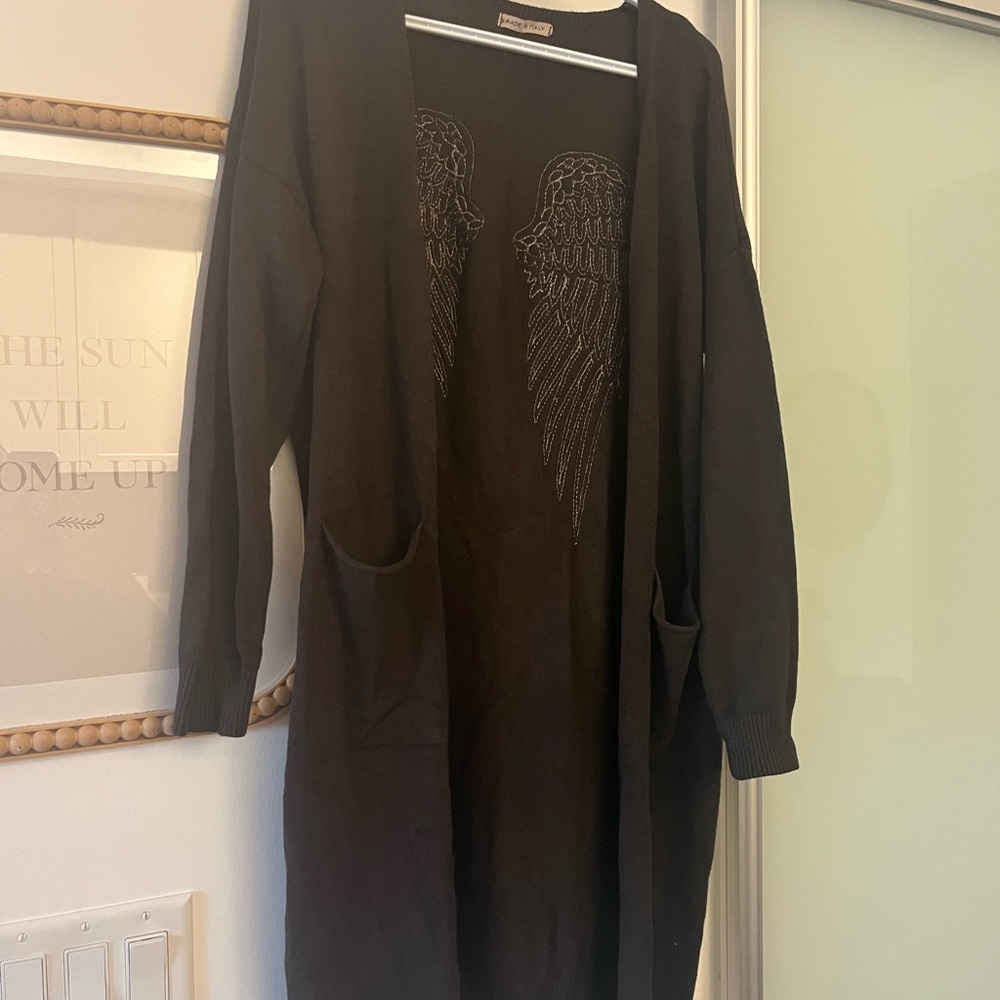 Black Cardigan with Angel Wing Design